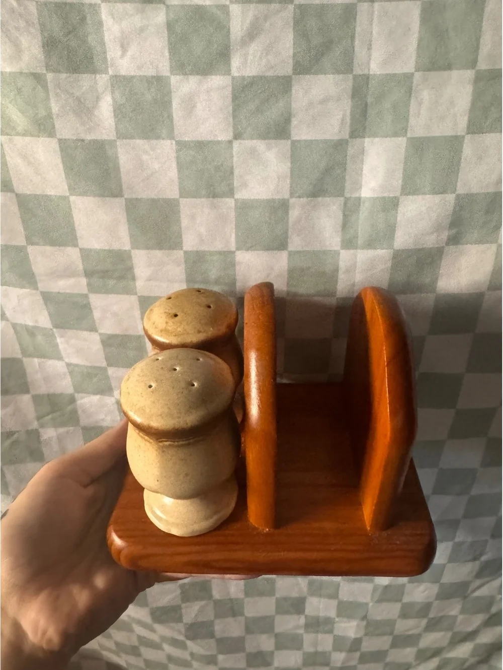 Vintage Mikasa Wooden Salt and Pepper Shaker Holder Set Made in Thailand